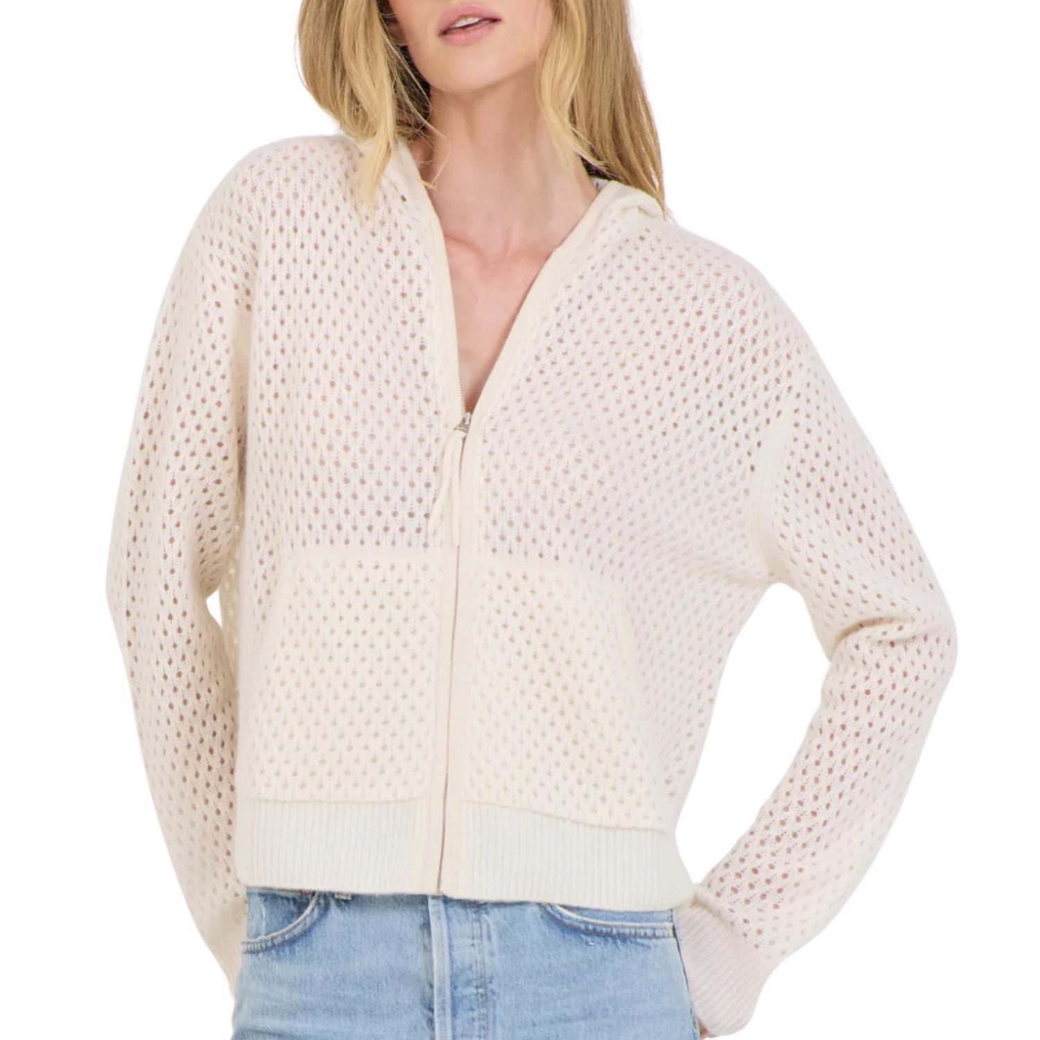 New One Grey Day Fox Cashmere Mesh Hoodie In Ivory